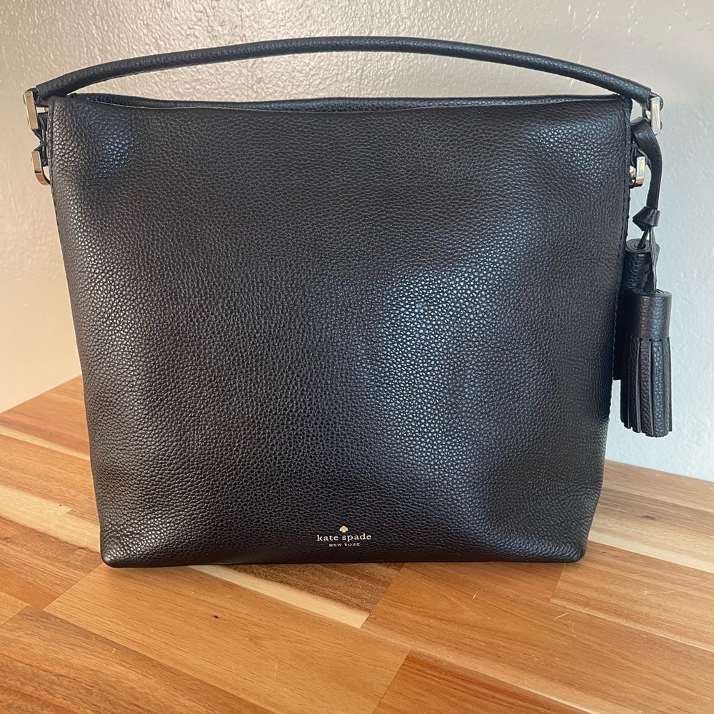 Kate Spade Black Leather Hobo Bag with Tassel